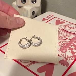 Silver Hoop Earrings with Crystals